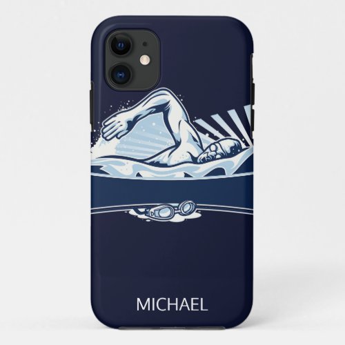 Freestyle Swimmer Personalized Name  Sport iPhone 11 Case