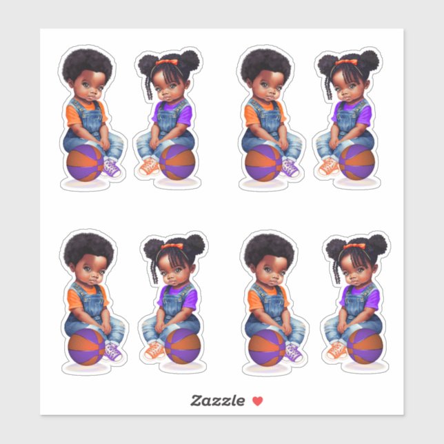 Freethrows Bows Purple Orange Basketball Boy Girl Sticker (Sheet)
