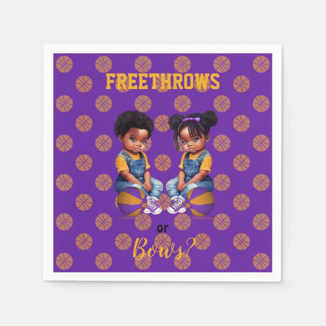 Freethrows or Bows Purple Gold Basketball Boy Girl Napkins (Front)