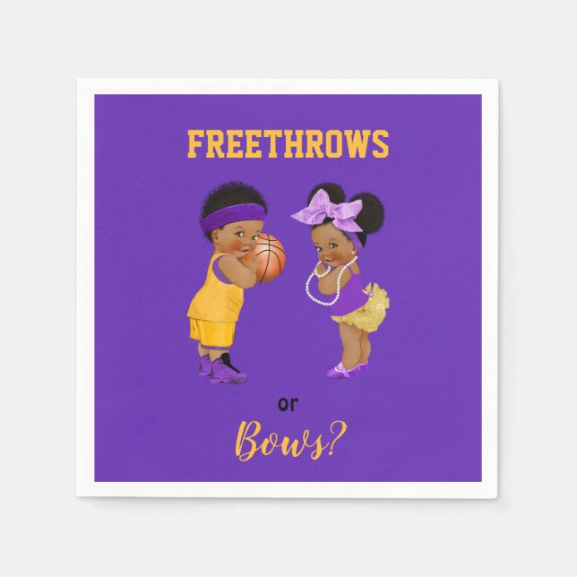 Freethrows or Bows Purple Gold Basketball Boy Girl Napkins (Front)