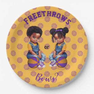 Freethrows or Bows Purple Gold Basketball Boy Girl Paper Plates