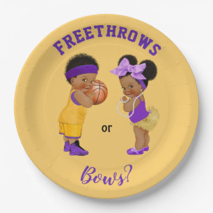 Freethrows or Bows Purple Gold Basketball Boy Girl Paper Plates