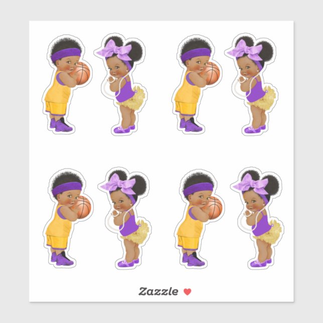 Freethrows or Bows Purple Gold Basketball Boy Girl Sticker (Sheet)