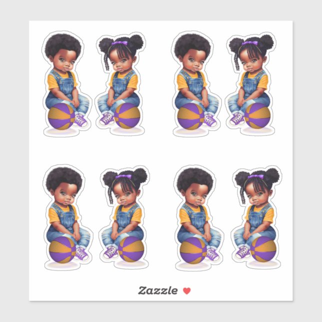 Freethrows or Bows Purple Gold Basketball Boy Girl Sticker (Sheet)