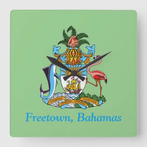 Freetown Bahamas with Coat of Arms Eleuthera Square Wall Clock