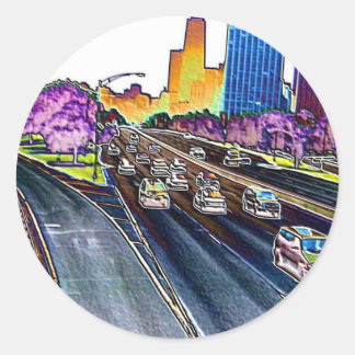 Freeway Driving in Colored Foil Classic Round Sticker