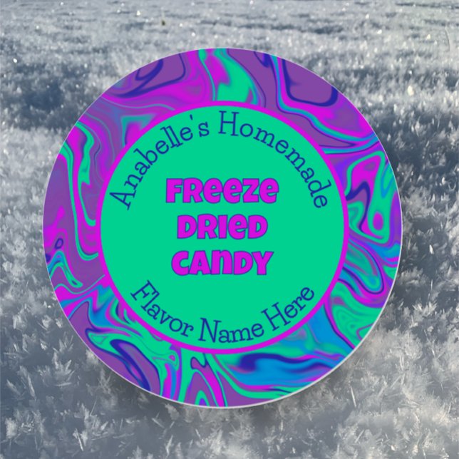 Freeze Dried Candy Colorful Cool Custom Label (Custom sticker for Freeze Dried Candy package label.  Colorful purple teal swirls. Cool Trendy Candy)