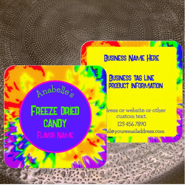 Freeze Dried Candy Custom Colorful Personalized  Square Business Card (Customize these colorful rainbow eye-catching business cards to promote your candy business  )