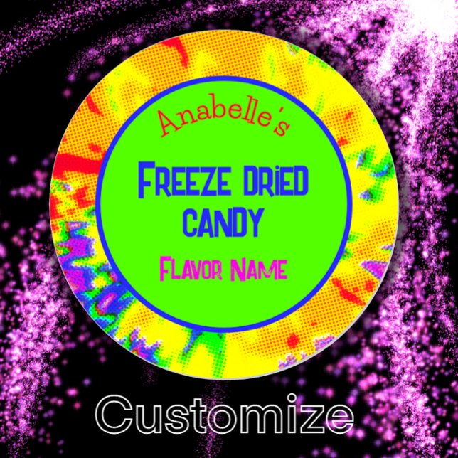 Freeze Dried Candy Rainbow Personalized Label (Customize this freeze dried candy label with your name, flavor, custom text. Vibrant rainbow sticker)
