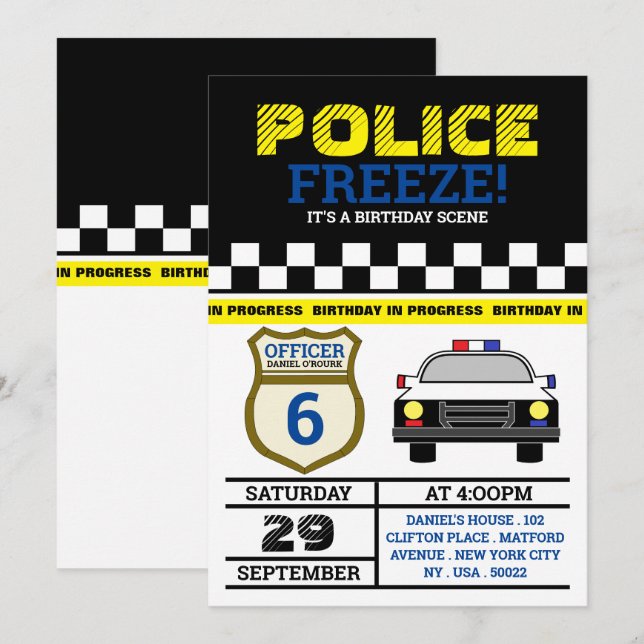 Freeze! Police Officer Birthday Party Invitation (Front/Back)
