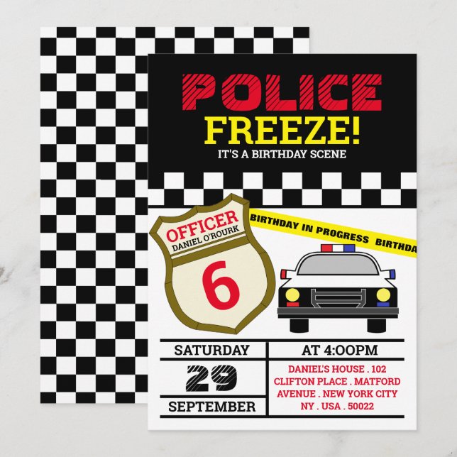 Freeze! Police Officer Birthday Party Invitation (Front/Back)