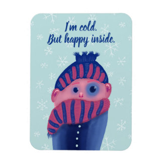 Freezing Kid With Hat And Scarf Cold And Happy Magnet