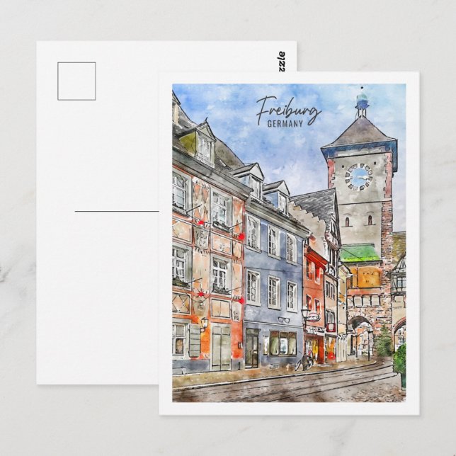 Freiburg Germany Travel Place Watercolor Postcard (Front/Back)
