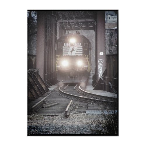 Freight train crossing a bridge   acrylic print