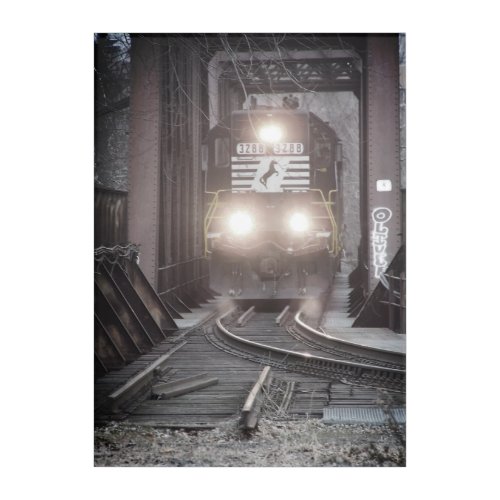 Freight train crossing a bridge    acrylic print