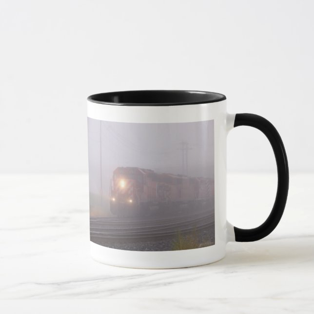 Freight Train Running in Morning Fog Mug (Right)