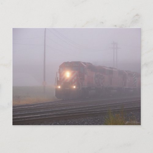 Freight Train Running in Morning Fog Postcard