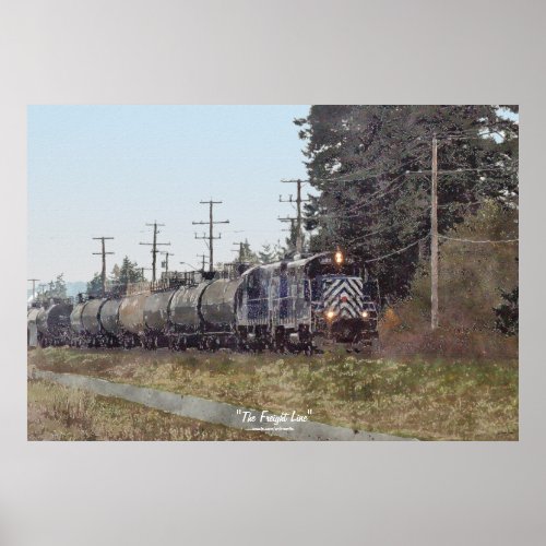 Freight Train Watercolour Painting on a Poster