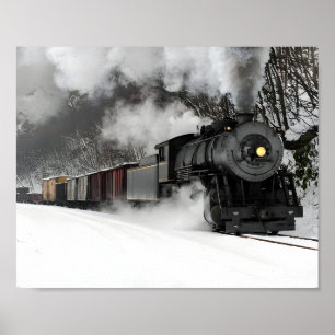 Freight Train With Steam Locomotive Poster
