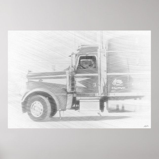 Freight Truck & Driver Art Illustration Poster (Front)