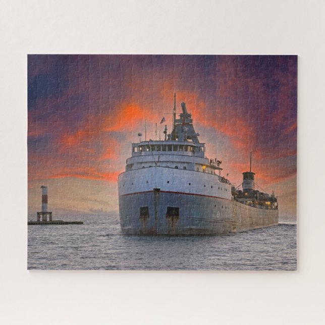 Freighter Arriving In Holland Harbor Jigsaw Puzzle (Horizontal)
