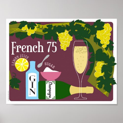 French 75 Champagne Cocktail Poster