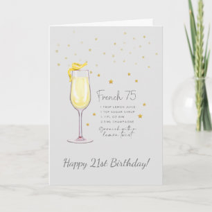 French 75 Cocktail 21st Happy Birthday Card