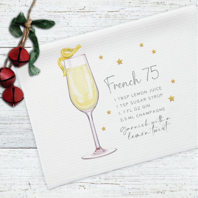 French 75 Mix Drink Holiday Christmas Recipe Kitchen Towel (Creator Uploaded)