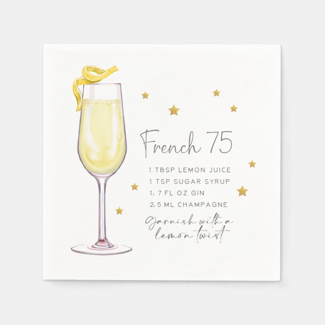 French 75 Recipe Cocktail Napkins (Front)