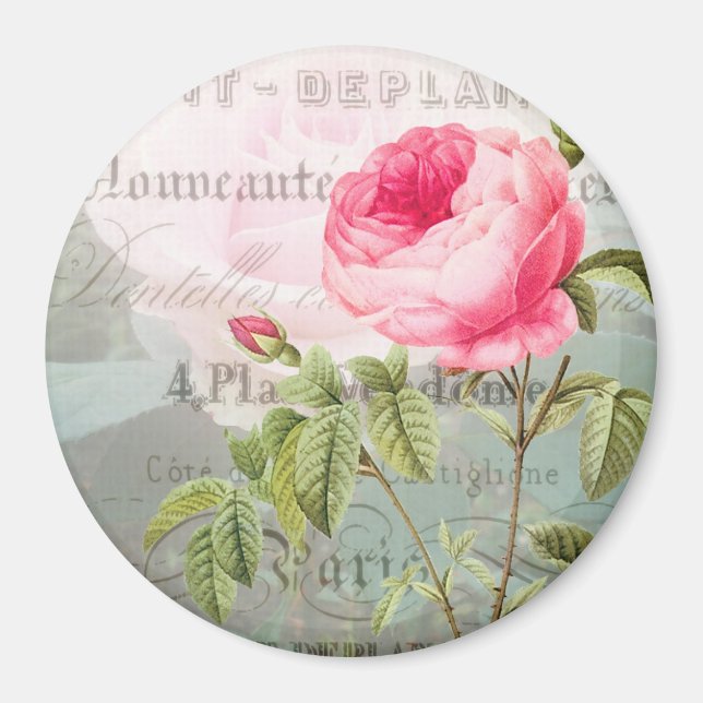 French Accent Rose Round Magnet (Front)