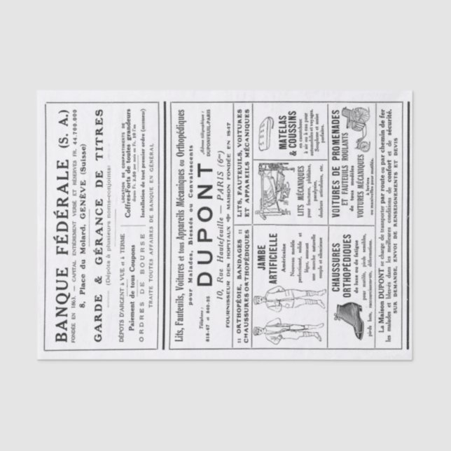 French Advertisements Newspaper Page Decoupage Men Tissue Paper (Front)