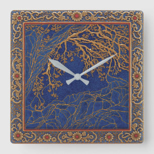 French Alps Blue Gold + Carnelian Color Wall Clock