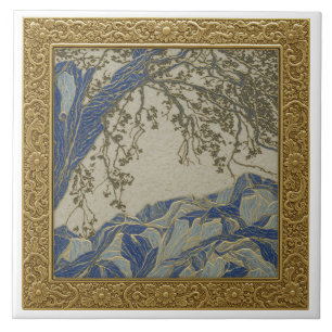 French Alps Gold  Silver + Lapis Ceramic Tile