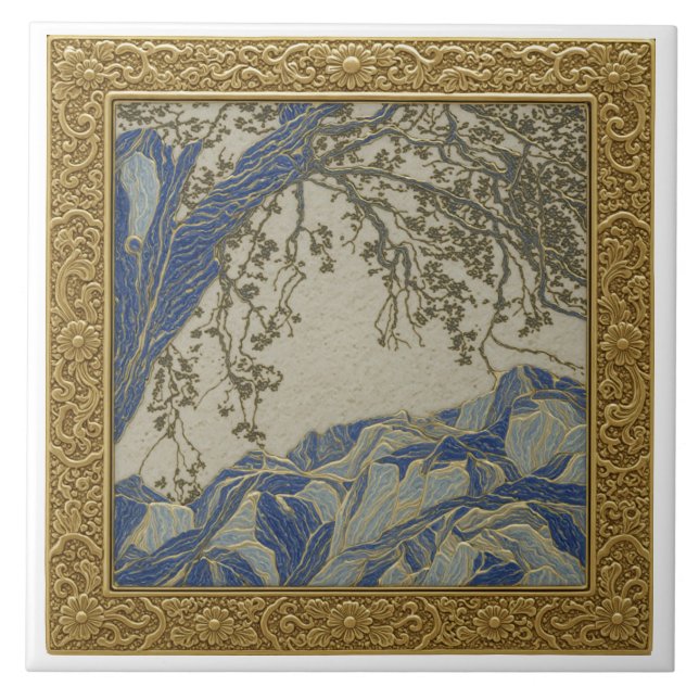 French Alps Gold  Silver + Lapis Ceramic Tile (Front)