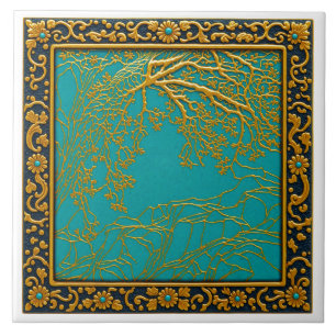 French Alps Gold Turquoise+Black Ceramic Tile