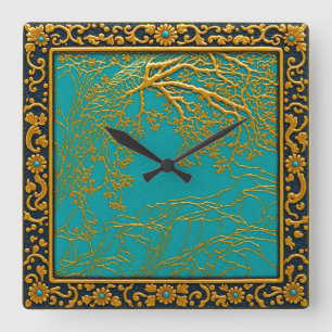 French Alps Gold Turquoise+Black Colors Wall Clock
