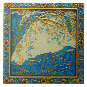 French Alps Gold Turquoise + Lapis Ceramic Tile