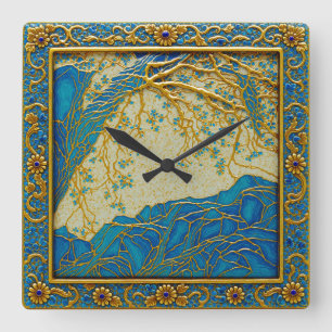 French Alps Gold Turquoise Lapis Colors Wall Clock