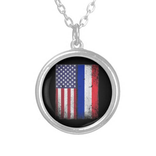 French American Flag France Usa  Silver Plated Necklace
