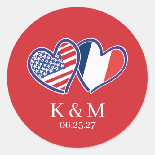 French American Heart Flags Classic Round Sticker