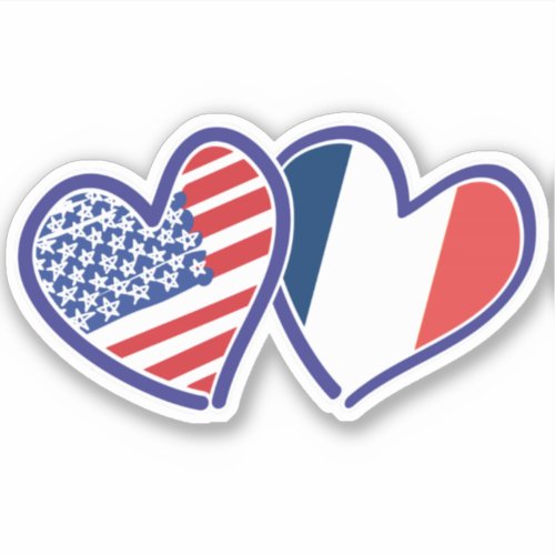 French American Heart Flags Sticker