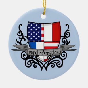 French-American Shield Flag Ceramic Ornament