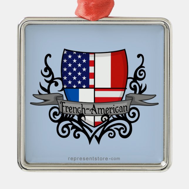 French-American Shield Flag Metal Ornament (Front)