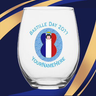 French Angel Bastille Day Personalized Stemless Wine Glass