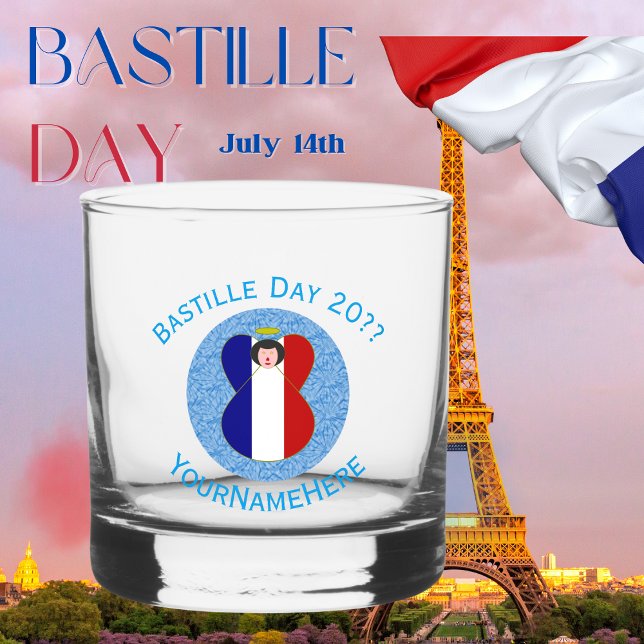 French Angel Bastille Day Personalized Whiskey Glass (Creator Uploaded)