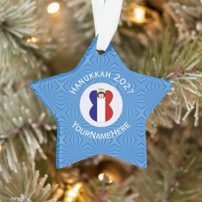 French Angel Hanukkah Flag Personalized  Ornament (Tree)
