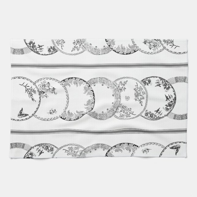 French Antique Plates | BLACK Kitchen Towel (Horizontal)