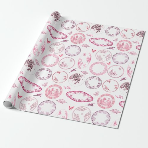 French Antique Plates  RED Wrapping Paper