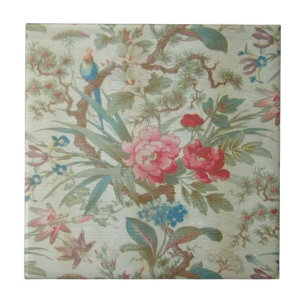 French Antique Toile Bird and Flowers Tile