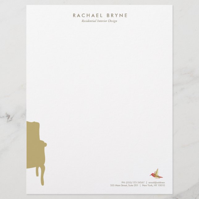 French Armchair Interior Designer Hummingbird Letterhead (Front)